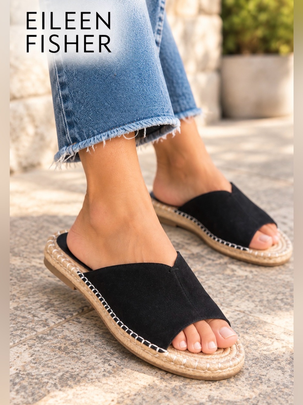 🌟NIB🌟 Eileen Fisher Milly Tumbled Nubuck Black Espadrille Black Sandals